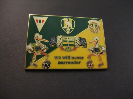 We will never surrender ADO Den Haag 3 verschillende logo's  en mascotte Storky ( Haagsche ooievaar) groen,geel
